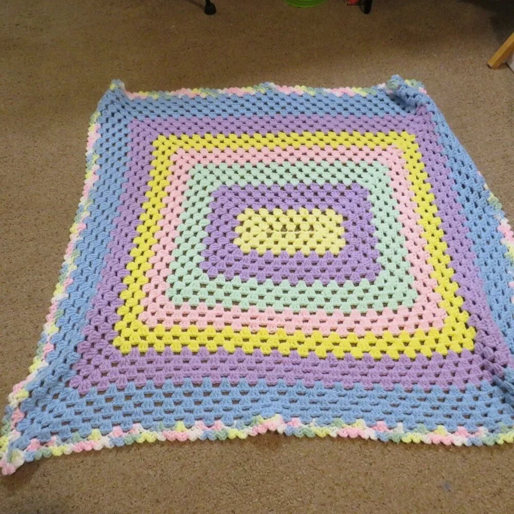 Crochet Soft Baby Blanket Pastel Rainbow Granny Rectangle Boy or Girl Nursery